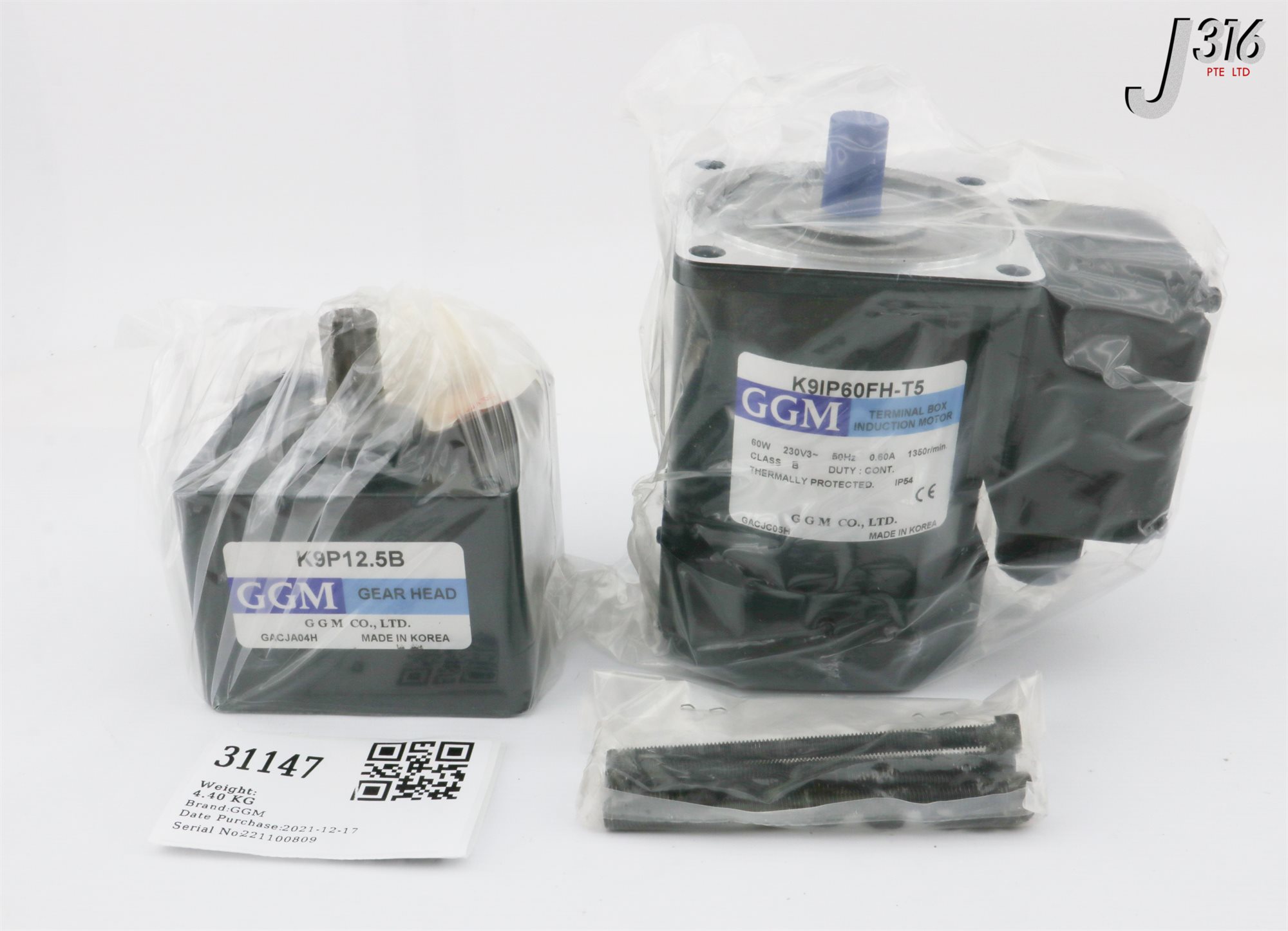 テーブル 31147 GGM TERMINAL BOX INDUCTION MOTOR W/ GEAR HEAD K9P12.5B (NEW